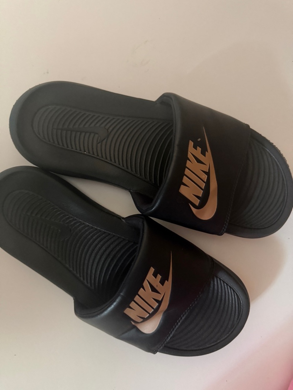 Nike Slides | Nike Logo Rose Gold | Size 7 Women | Used